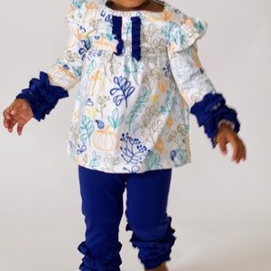 Ready for FALL! 2 piece separates. Navy pants with ruffles and tunic style top.